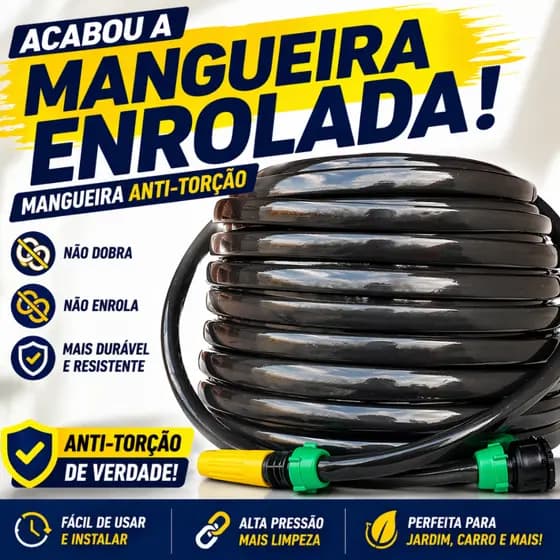 Mangueira de Jardim Anti-Dobras Preta com Esguicho Regulável + Conectores | Mangueira Não Dobra