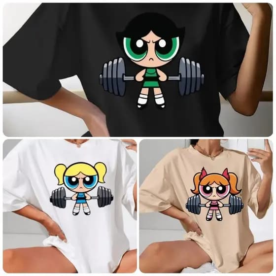 Kit 3 Camiseta Feminina de Academia Super Poderosas Camisa 100% Algodão Blusa Roupa de academia