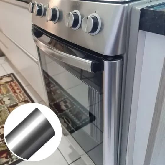 Papel Contact Vinil Adesivo Prata Inox P/ Envelopamento Geladeira Móveis Lavável