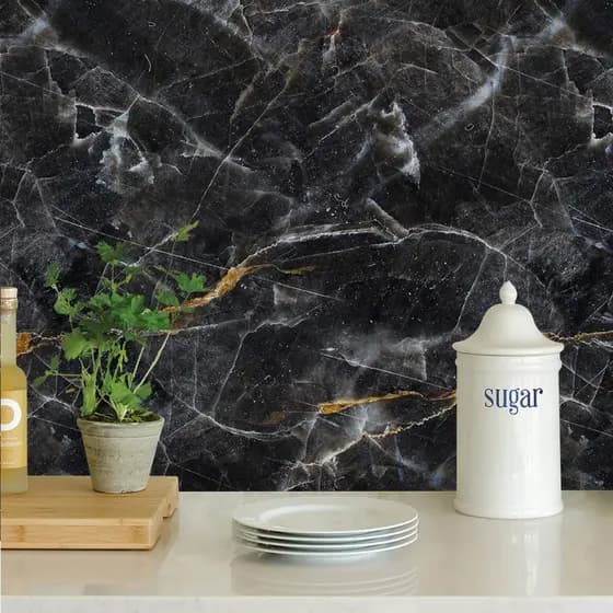 Papel de Parede Adesivo Fácil Aplicação Mármore Preto Branco Vinil Autocolante Para Quarto Cozinha