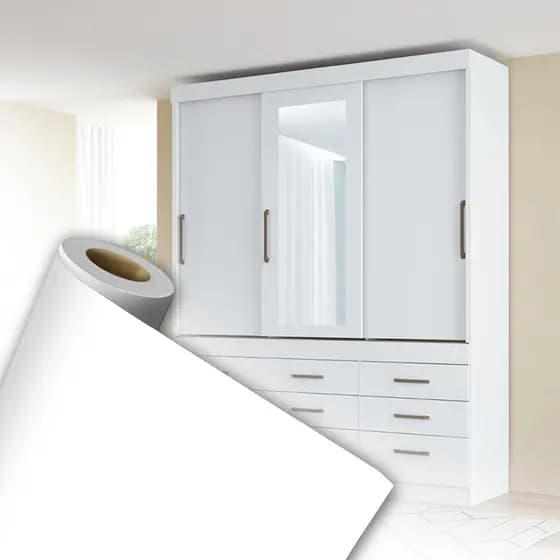 Papel Adesivo Branco Envelopamento De Móveis Armário Lavável Para Quarto Cozinha Guarda-Roupa