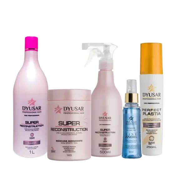 Kit Super Reconstrução Capilar Profissional 1Kg + Doador de Brilho +Pré Escova DYUSAR