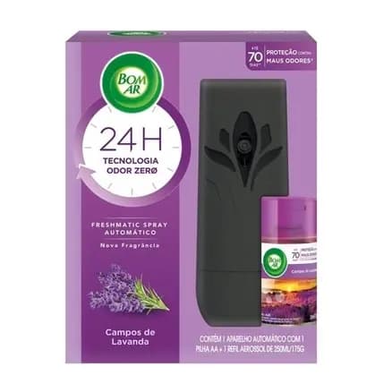 Desodorizador Aromatizante de Ambiente Bom Ar Spray Automático Freshmatic Aparelho + Refil Lavanda de 250ml