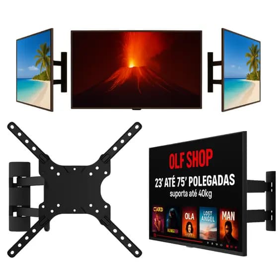 Suporte Para Tv Tri Articulado De Parede Com 4 Movimentos Tvs 23 a 75 Polegadas Aço Carbono Até 40Kg