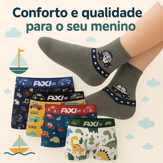 Kit Com 10 Cuecas Infantil + 12 Meias Infantil