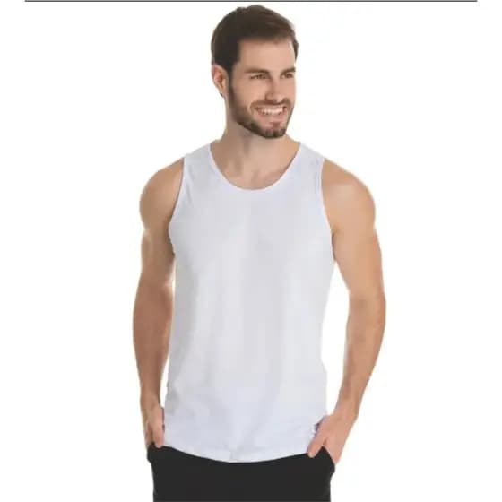 Regata Masculina Branca Para Sublimação Poliéster Premium Toque Macio Lisa Atacado Treino Malha Leve