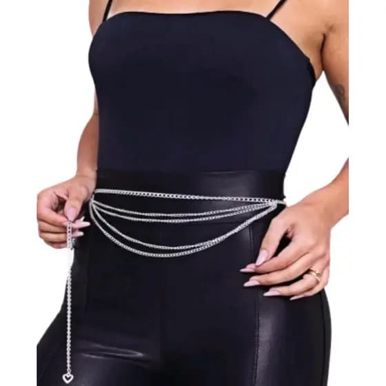 cinto feminino e masculino modelo corrente de ferro com 5 corretes dourado e prata