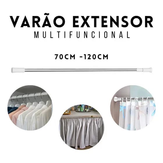 Varão Extensível Multiuso 70 A 120cm Em Inox Ajustável Por Pressão Para Banheiro Cortina Box