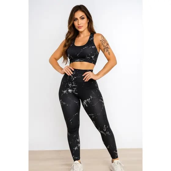 Conjunto Marmorizado Academia Fitness Calça Legging + Top
