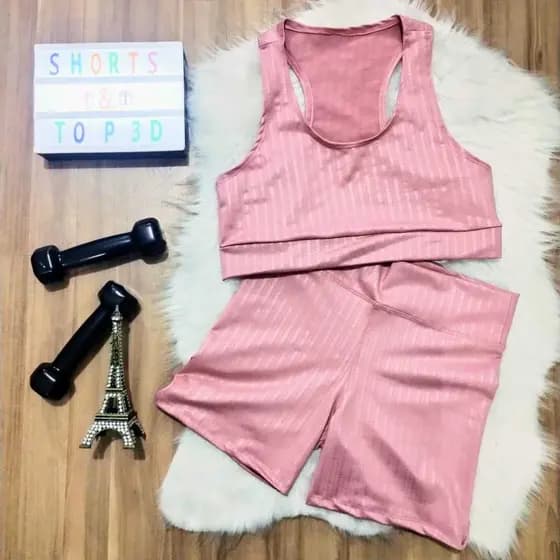 Conjunto feminino Cropeed e shorts 3d para treino academia yoga