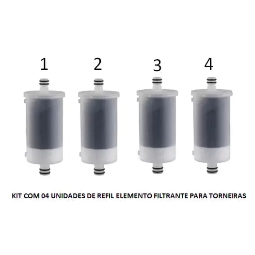 Refil Universal para Filtro de Torneira, kit com 04 unidades de Refil carvão ativado para torneira