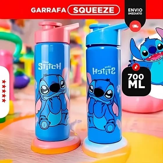 Garrafa Squeeze Stitch 700ml Disney – Garrafa Infantil, Squeeze Escolar, Presente Perfeito! 🚀