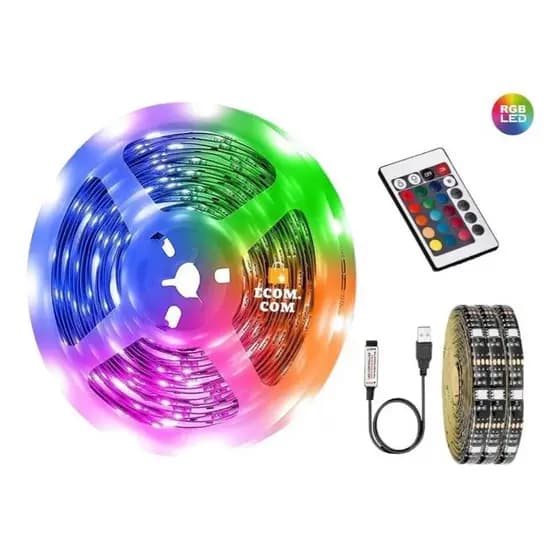 Fita De Led Rgb 5050 Colorida Controle Usb Direto Na Fita 2m