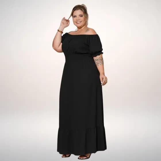 Vestido Longo Plus Size Feminino Festa Lastex Moda Evangélica