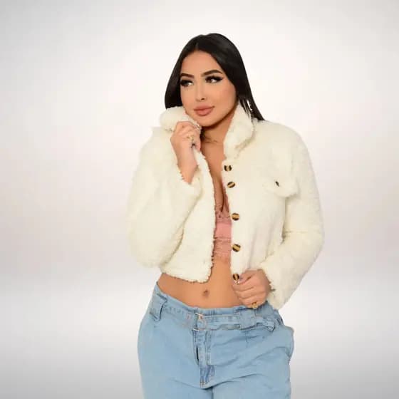 Casaco Teddy Feminino Cropped Pelinho Inverno Jaqueta Pelúcia Pronta Entrega