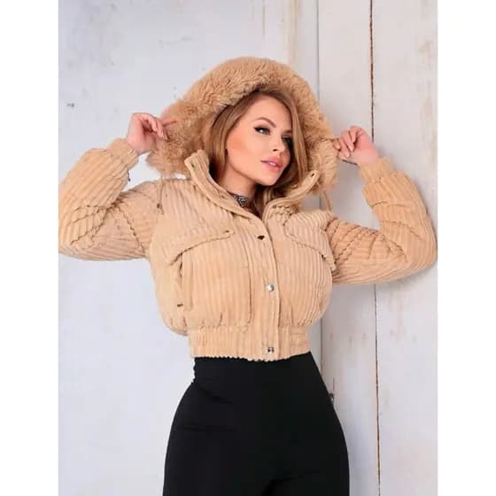 Jaqueta Puffer Cotelê, Jaqueta Feminina Puffer Peluciada
