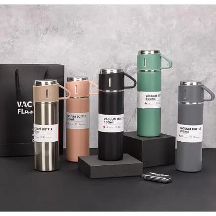 Kit Garrafa Térmica Com Tampa De Copo / 2 Copos Individuais 500ml