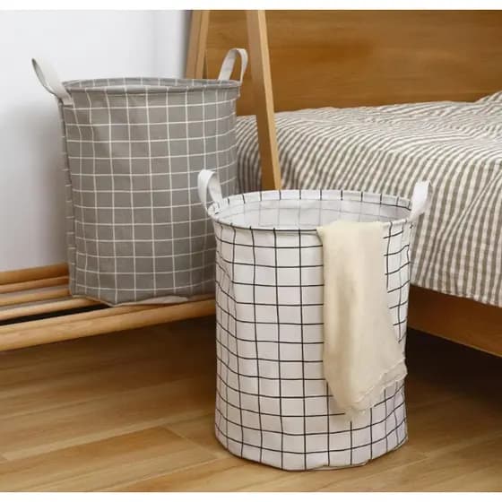 Cesto Organizador Multiuso De Roupa Suja Prático Dobrável Estampa Grid Redondo