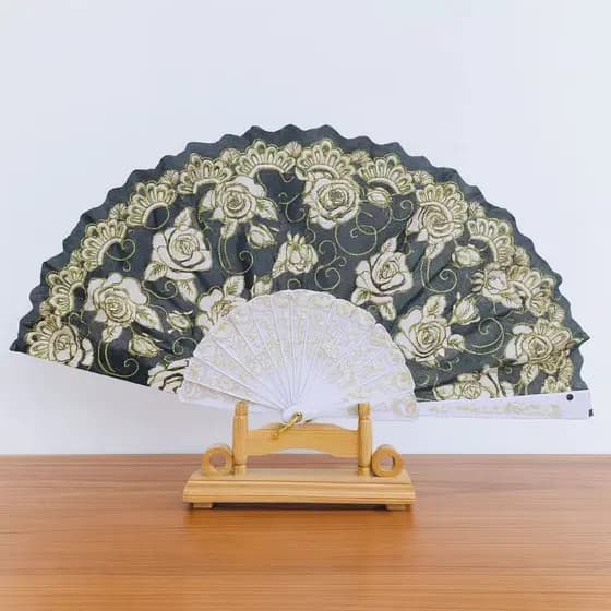 Leque De Mão Leque Oriental Japonês Brilho Ventilador de Mão Plástico Tecido