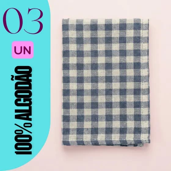 Kit 3 Pano de Chão Saco Xadrez 70x45cm Extra Grande 100% Algodão Pano de Limpeza Multiuso Alta Absorção Acabamento Overl