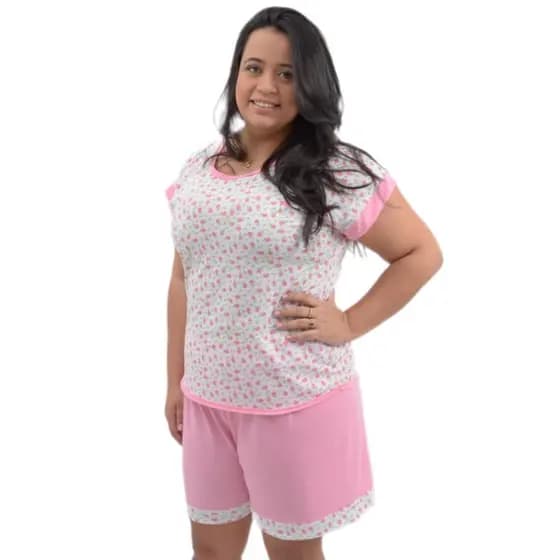 Pijama Plus Size Manga Japonesa Baby Doll De Malha Short Doll Tamanho Grande Conjunto Feminino