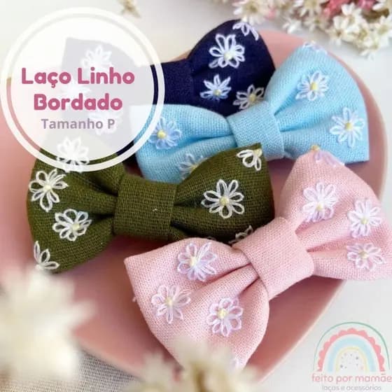 Laço Linho Bordado - de 4 meses até 3 anos