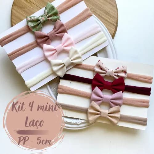 Kit 4 Laços Mini de tecido 5cm - Kit Laço Bebê - Ideal para RN - Saída Maternidade - Laço PP - Faixinha RN - Faixinha PP