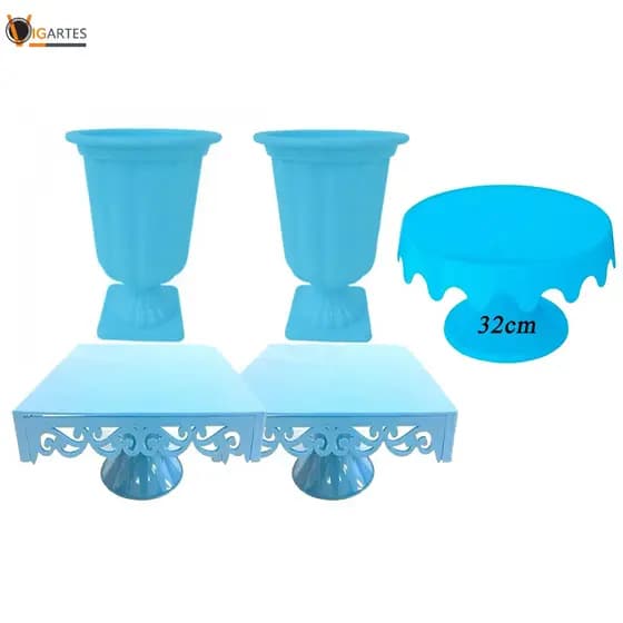 KIT PROVENÇAL com 1 Boleira de 32 cm + 2 Bandejas com Base + 2 Vaso Plástico 19cm