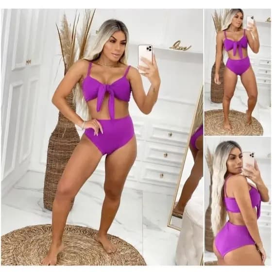 Biquini Hot Pants Alcinha Com Bojo e Forro Laço Removível Cintura Alta P ao EXG