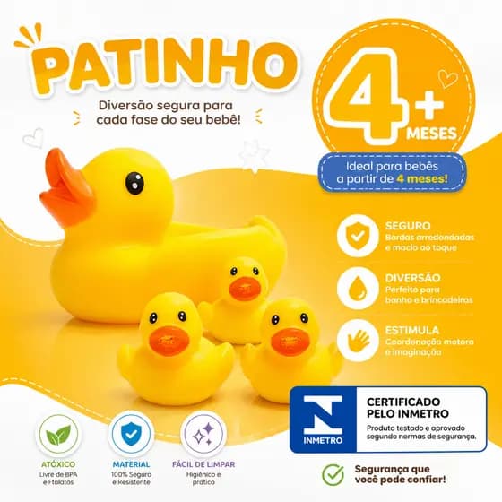 Kit 4 Patinhos de Banho Ark Toys Bebê +4 Meses Com Selo Inmetro Original Premium