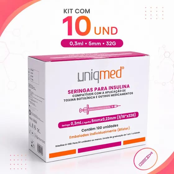 Seringa 0,3ml P/ Botox Insulina 10 Und Agulha Fixa Uniqmed