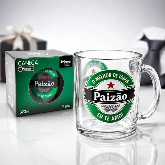 Caneca de Vidro 320ml Paizão com Caixa Presente Dia dos Pais