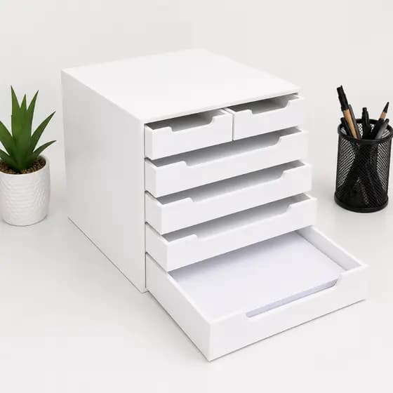 Gaveteiro MDF 6 Gavetas p/ Folha Sulfite Documentos Mesa Escritório Suporte PC Papelaria Organização