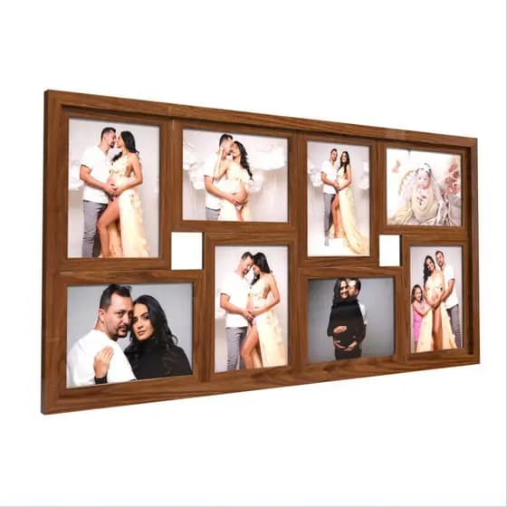 Quadros decorativos porta retrato 8 fotos moldura fotográfica 15x21cm parede Jatobá