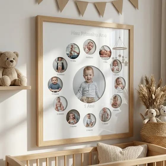 porta retrato 12 meses fotos crescimento primeiro ano enfeite infantil decoração quarto de bebê