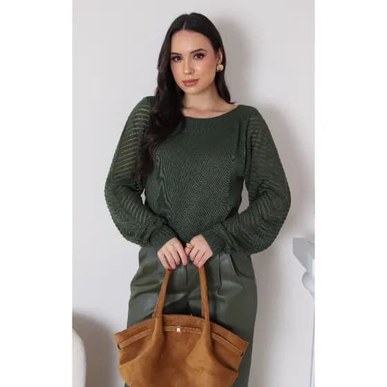 Blusa Feminino Manga Trabalhada Trico Moda Inverno Tricot