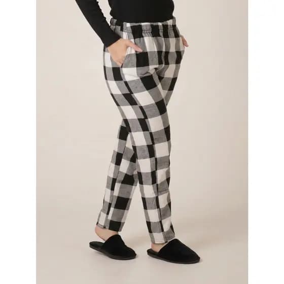 Calça De Pijama Feminina Xadrez De Flanela Confortavel Com Bolsos Laterias
