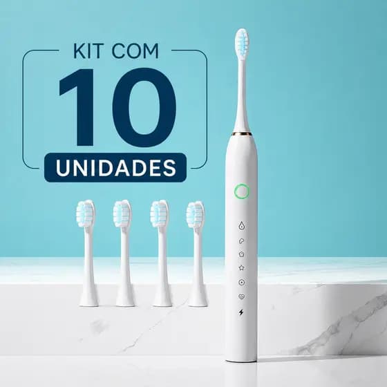 Kit 10 Escova de Dente Elétrica Portátil IPX7 com Refis Hello