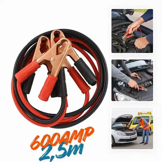Kit Cabo Chupeta Automotivo 2,5m Reforçado Partida Auxiliar Rápida Carro Moto Bateria Emergência