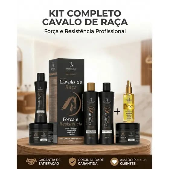 Kit shampoo e condicionador máscara de hidratação leave in óleo para cabelo Argan Cavalo de raça Antiqueda bio instinto