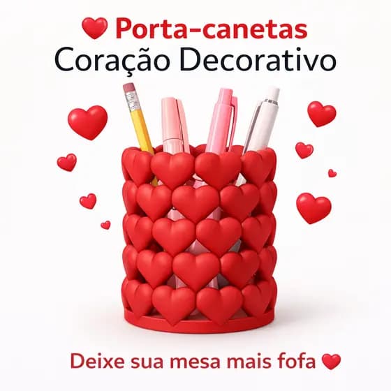 Porta Canetas Coração 3D Coração Organizador de Mesa Moderno e Decorativo para Escritório e Presente