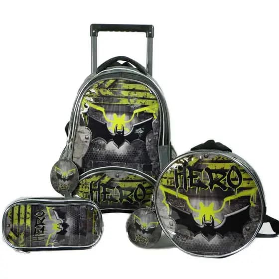 Kit mochila escolar rodinhas menino hero bat morcego DL1507