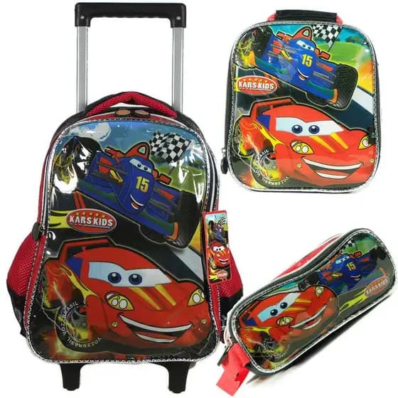 mochila escolar menino rodinhas lancheira estojo kars kids