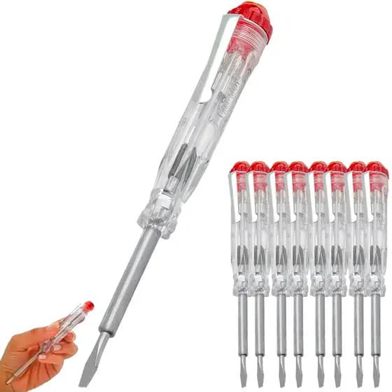 Kit 10 Chave Teste Energia100 A 500V 7cm Transparente Com Luz Indicativa Tensão Residência Comércio