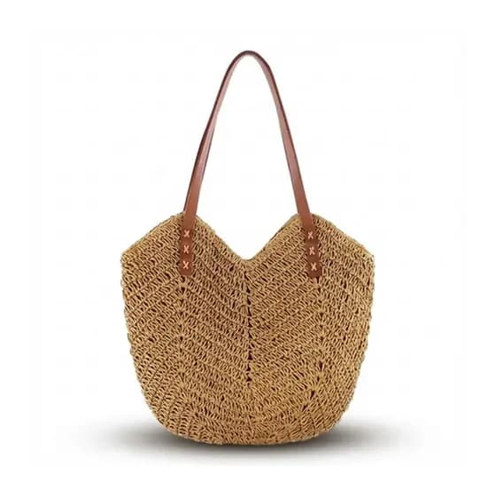 Bolsa De Palha Praia Feminina Bolsa Ombro Grande Tendencia Correia De Ombro Marrom Desenho Do Tecido