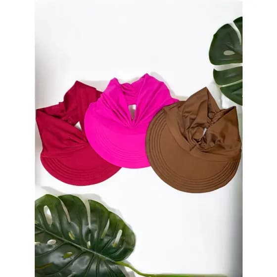 Viseira Turbante Feminina Dupla Face Proteção Solar UV Chapéu Praia Piscina Aba Larga Confortável