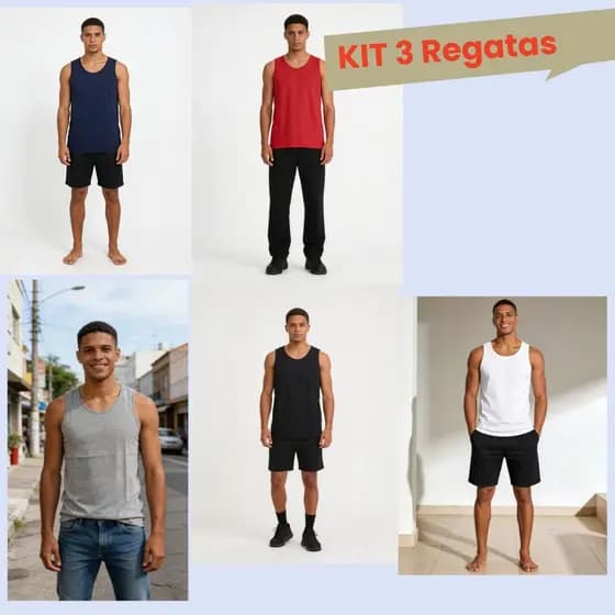 Kit 3 Regatas Masculina Algodão Basica Lisa