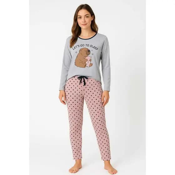 Pijama feminino inverno manga longa pijama feminino manga longa comprida calça Inverno