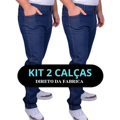 Kit 2 Calça Jeans Masculina para Trabalho com Elastano Tradicional Preta e Azul