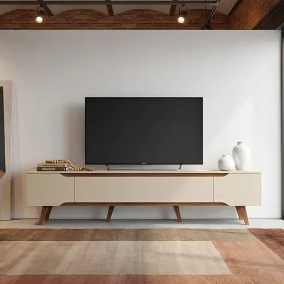 Rack Retrô para TV até 70 polegadas, Pés em Madeira Maciça Shop 2,20m – Moderno e de Alta Qualidade